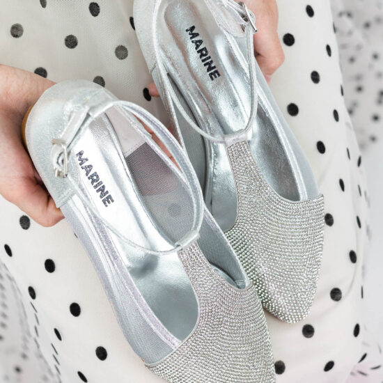 Alternative view of Елегантни сребристи балеринки с каишка и декорация от камъни Amiera 10301