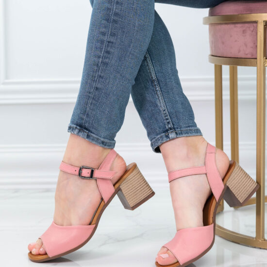 Alternative view of Дамски розови сандали на ток от естествена кожа