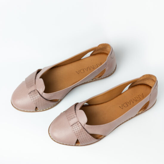 Дамски равни обувки от естествена кожа в розово /