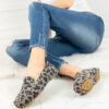 Дамски сиви мокасини от естествен велур с леопардов принт