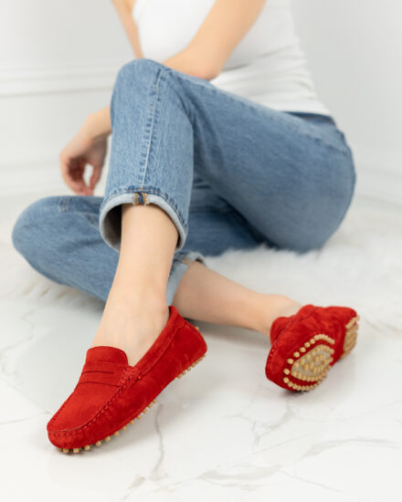 Класически червени мокасини от естествен велур Ежедневни обувки