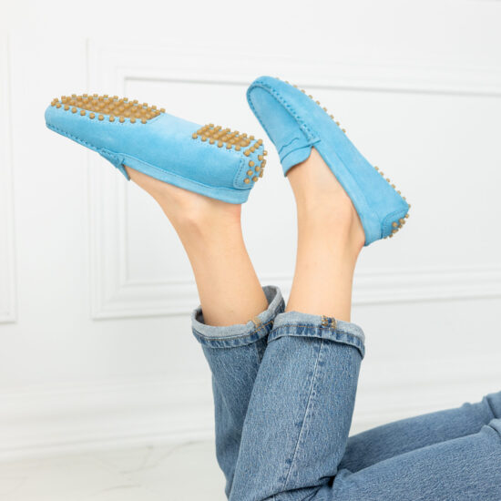 Carina Класически сини мокасини от естествен велур /