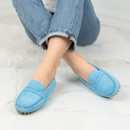 Alternative view of Класически сини мокасини от естествен велур