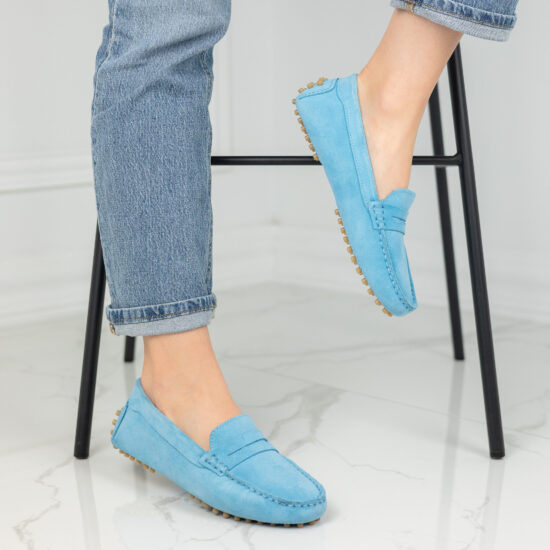 Carina Класически сини мокасини от естествен велур /