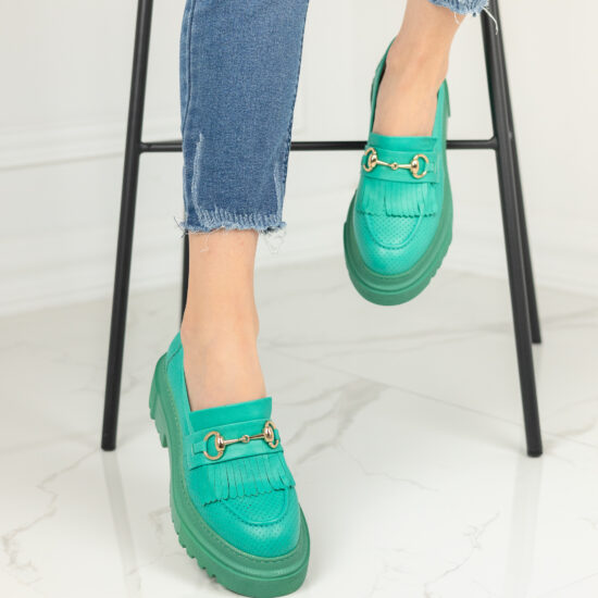 Alternative view of Модерни зелени дамски мокасини на платформа от естествена кожа Sienna 10348
