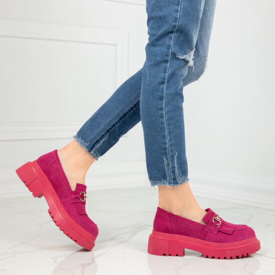Alternative view of Модерни цикламени дамски мокасини на платформа от естествен велур