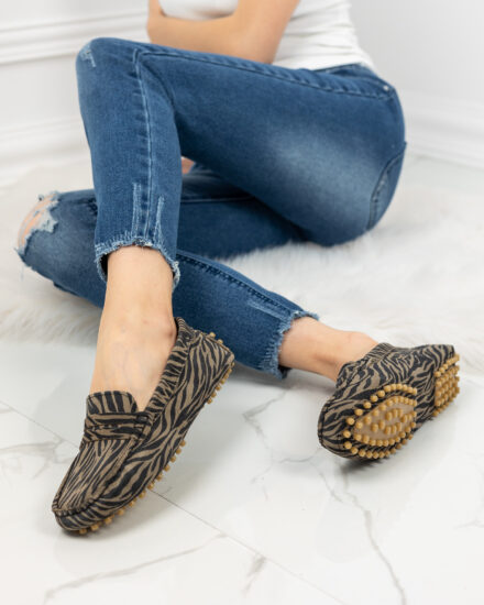 Дамски мокасини от естествен велур с животински принт в бежово и черно Ежедневни обувки