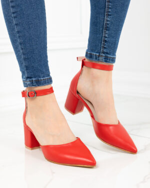 Елегантни кожени червени  обувки на нисък ток Gemma 10358