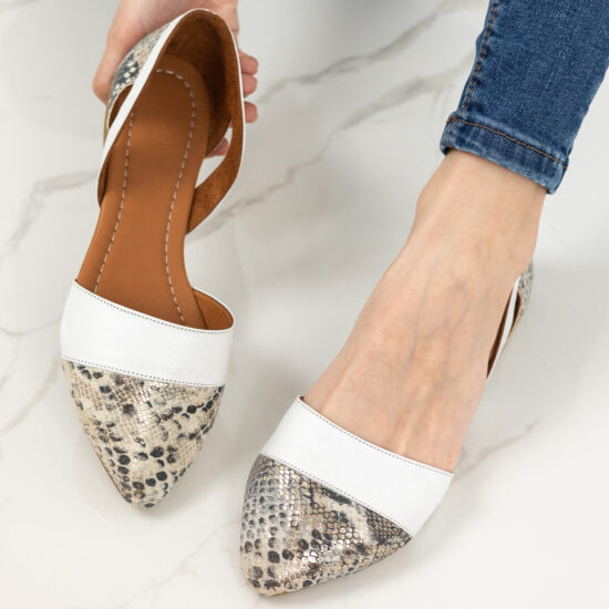 Alternative view of Бели балеринки от естествена кожа със змийски принт