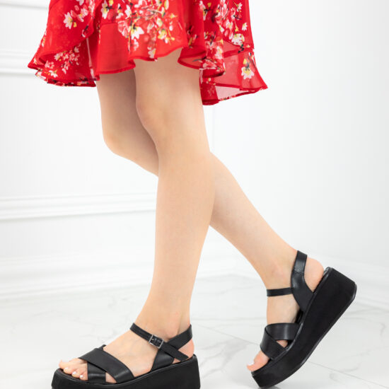 Alternative view of Олекотени черни сандали от еко кожа Oriana 10386