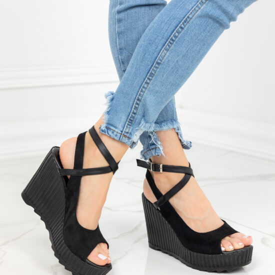 Alternative view of Черни дамски сандали на платформа с отворена пета Aurelio 10414