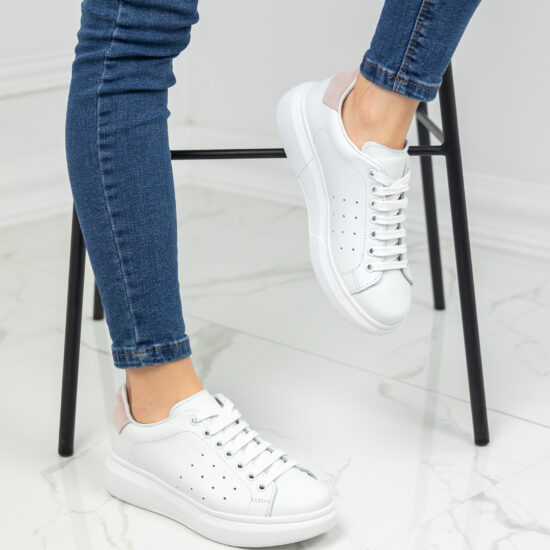 Alternative view of Дамски бели кецове от естествена кожа Elsie с розов акцент на петата  10422