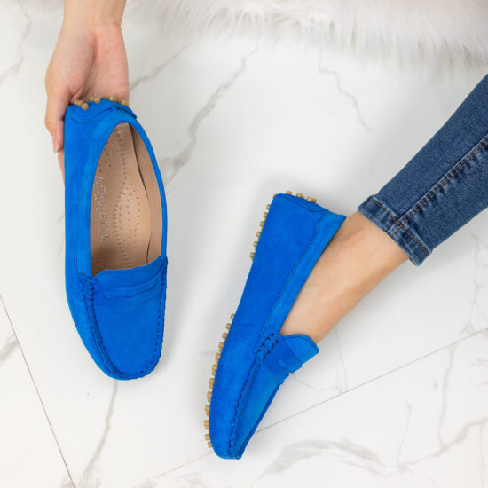 Класически мокасини от естествен велур Carina в турско синьо 10425 /