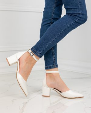 Елегантни кожени бели обувки на нисък ток Gemma  10426
