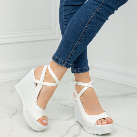 Alternative view of Бели дамски сандали на платформа с отворена пета Aurelio 10433