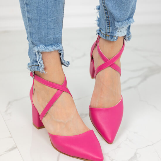 Alternative view of Официални цикламени обувки на нисък ток с кръстосани каишки