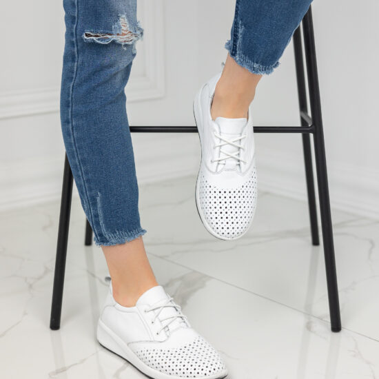 Alternative view of Бели спортно-елегантни обувки от естествена кожа с перфорация Cielo 10450
