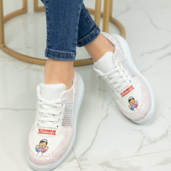 Медицински маратонки Midwife в бяло и розово с отворена пета 600017 /