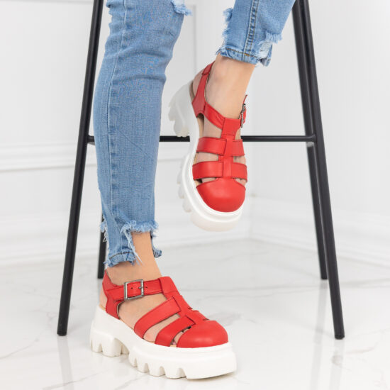 Alternative view of Червени сандали със затворени пръсти от естествена кожа