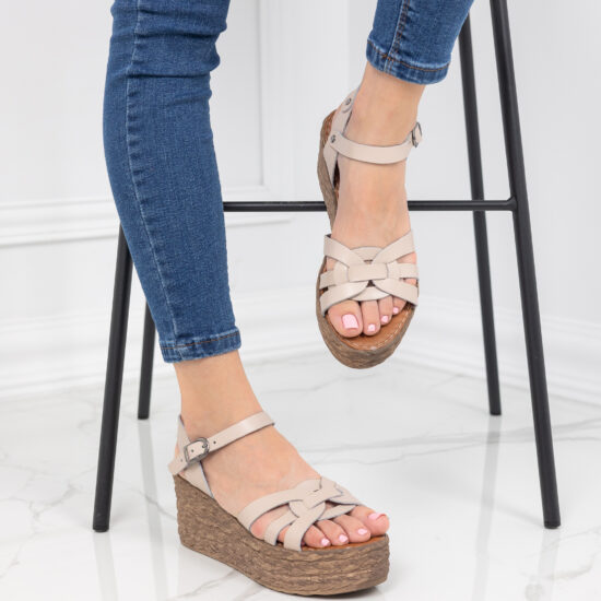 Alternative view of Бежови дамски сандали на платформа от естествена кожа Angelica 10472