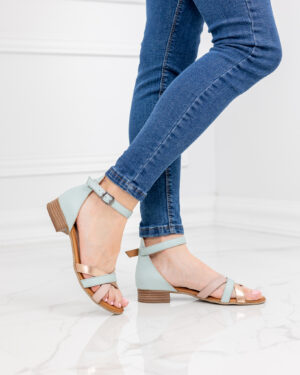 Сини дамски сандали от естествена кожа с нисък ток Ziyа 10473