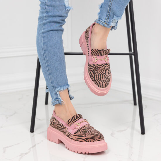 Alternative view of Дамски мокасини от естествен велур с животински принт в черно и розово Sienna 10474