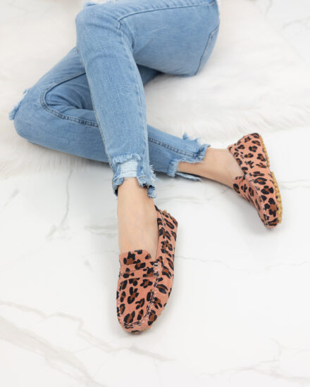 Дамски розови мокасини от естествен велур с леопардов принт Ежедневни обувки