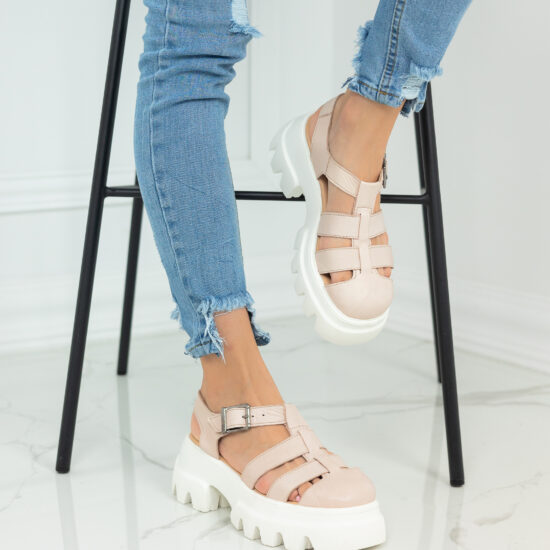 Alternative view of Розови сандали със затворени пръсти от естествена кожа