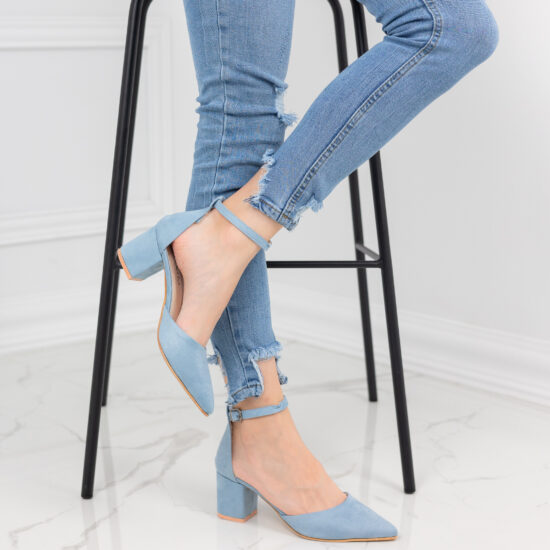 Alternative view of Елегантни велурени сини  обувки на нисък ток Gemma  10531