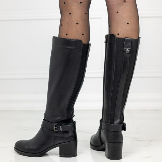 Alternative view of Черни дамски ботуши на нисък ток от естествена кожа Klarima 10578