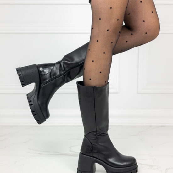 Дамски черни ботуши на ток Agnese 10600 /