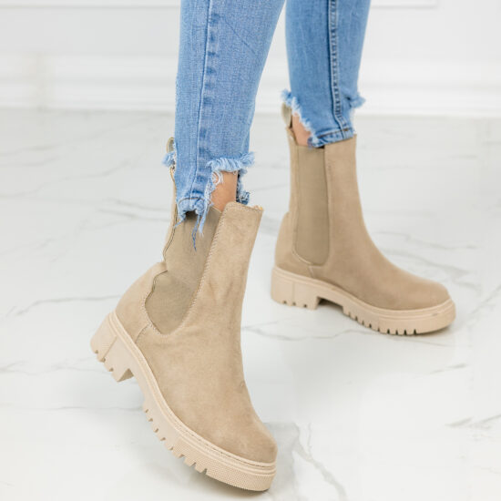 Alternative view of Дамски велурени бежови челси боти Diona 10603