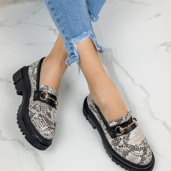 Дамски мокасини от естествена кожа със змийски принт Snake 10646 /