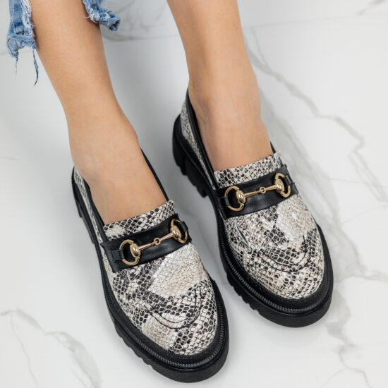 Дамски мокасини от естествена кожа със змийски принт Snake 10646 /