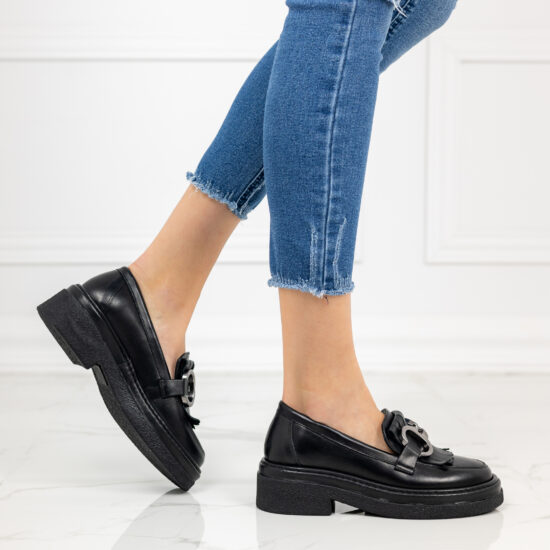 Frangia Елегантни дамски черни мокасини от естествена кожа /