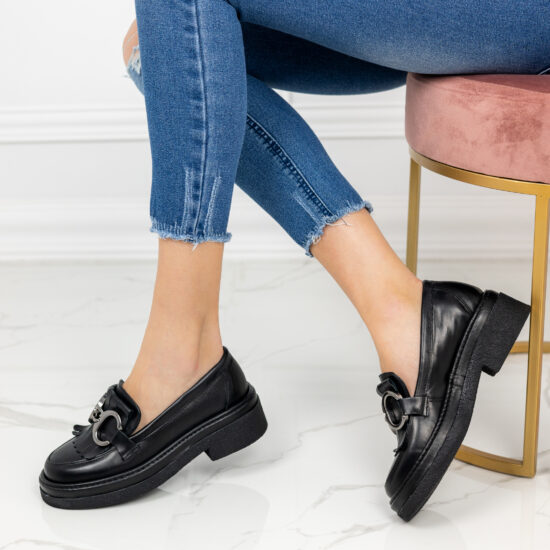 Frangia Елегантни дамски черни мокасини от естествена кожа /