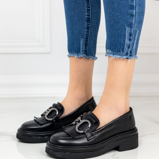 Frangia Елегантни дамски черни мокасини от естествена кожа /