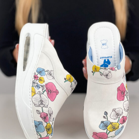 Дамско анатомично медицинско сабо Flowers със стелка от естествена кожа 900018