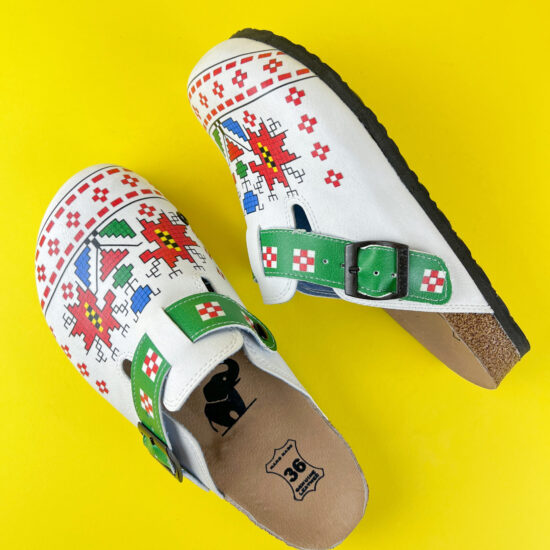 Ортопедично сабо със стелка от естествена кожа и цветен прин /