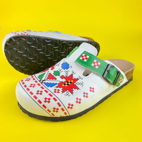 Ортопедично сабо със стелка от естествена кожа и цветен прин /