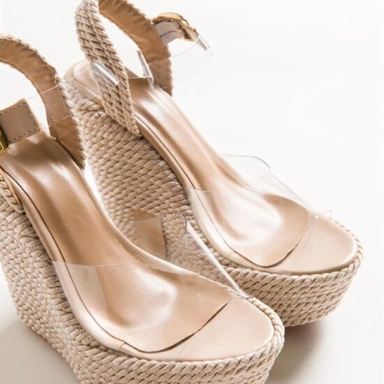 Силиконови сандали на платформа бежови /