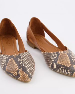 Кафяви равни дамски обувки от естествена кожа със змисйки принт Ache 10378