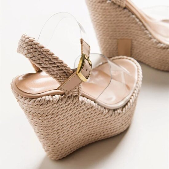 Силиконови сандали на платформа бежови /