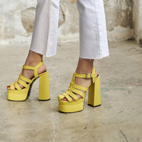 Alternative view of Жълти сандали с висок ток и платформа