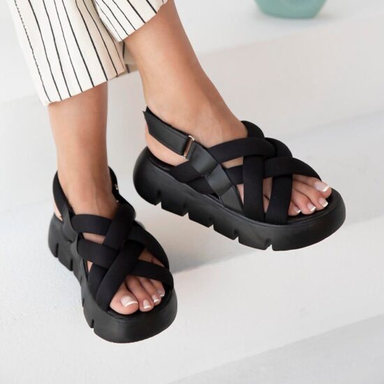 Alternative view of Дамски черни ежедневни сандали на платформа