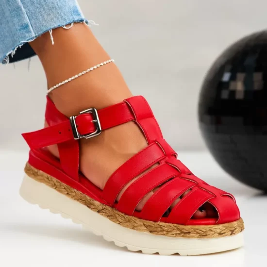 Alternative view of Дамски червени олекотени сандали със затворени пръсти