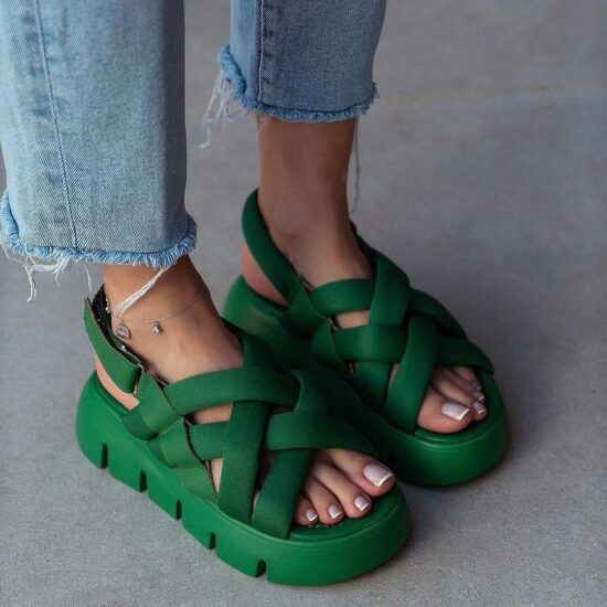 Alternative view of Дамски зелени ежедневни сандали на платформа