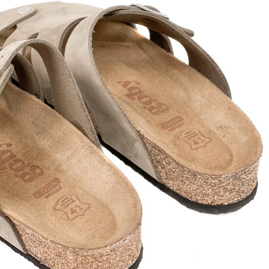 Мъжки ортопедични чехли от естествена кожа бежови /