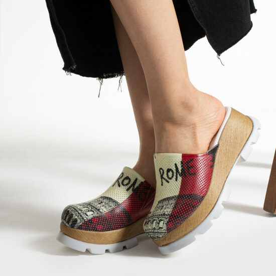 Анатомични чехли на платформа от естествена кожа /