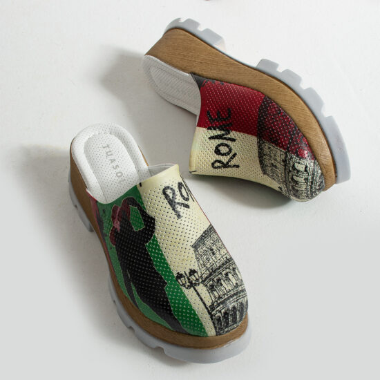 Анатомични чехли на платформа от естествена кожа /